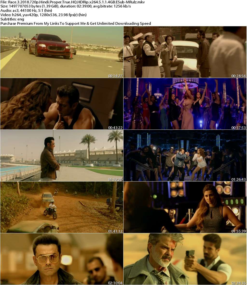 Race 3 (2018) 720p Hindi Proper True HQ HDRip x264 5.1 1.4GB ESub-MRulz