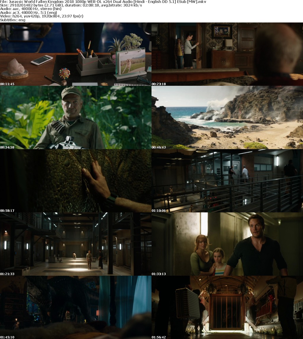 Jurassic World Fallen Kingdom (2018) 1080p WEB-DL x264 Dual Audio Hindi - English DD 5.1 ESub MW