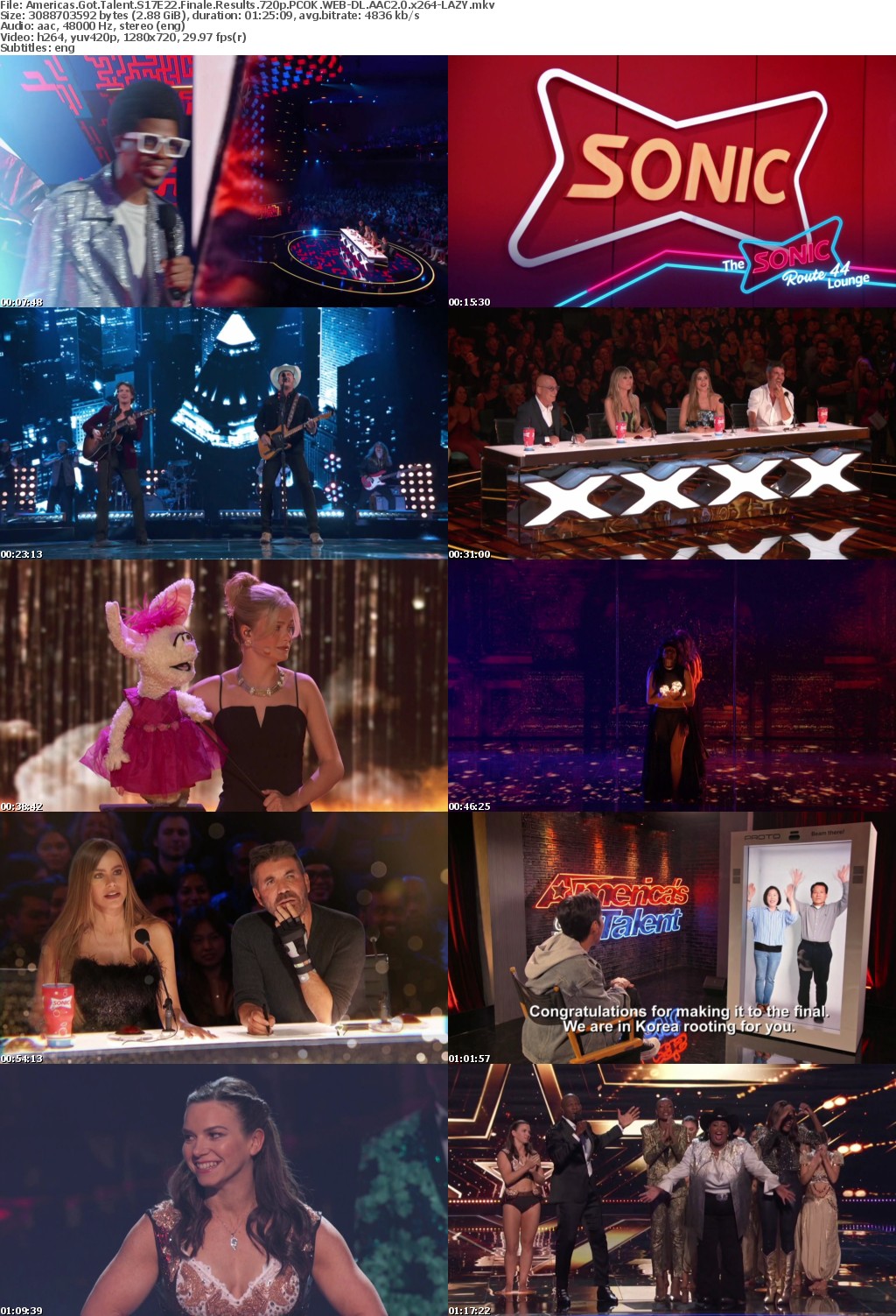 Americas Got Talent S17E22 Finale Results 720p PCOK WEBRip AAC2 0 H264-LAZY