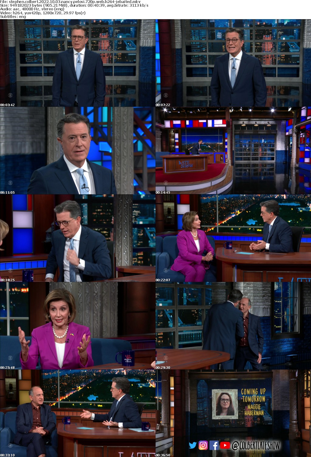 Stephen Colbert 2022 10 03 Nancy Pelosi 720p WEB H264-JEBAITED